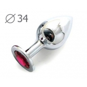 Коническая серебристая анальная втулка с малиновым кристаллом - 8,2 см. - Anal Jewelry Plug - купить с доставкой в Северске