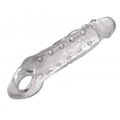 Прозразная закрытая насадка на пенис с поддержкой мошонки Clearly Ample Penis Enhancer - 22 см. - XR Brands - в Северске купить с доставкой