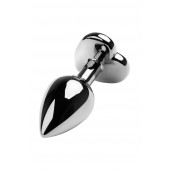 Серебристая коническая анальная пробка с красным кристаллом-сердечком - 7 см. - ToyFa - купить с доставкой в Северске