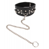 Черный ошейник с шипами и металлическим поводком-цепочкой - Notabu - купить с доставкой в Северске