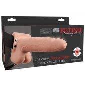 Телесный перезаряжаемый вибрострапон 7  Hollow Rechargeable Strap-on with Balls - 20,3 см. - Pipedream - купить с доставкой в Северске