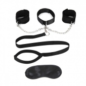 Чёрный ошейник с наручниками и поводком Collar Cuffs   Leash Set - Lux Fetish - купить с доставкой в Северске