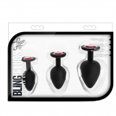 Набор черных анальных пробок с красным кристаллом-сердечком Bling Plugs Training Kit - Blush Novelties - купить с доставкой в Северске