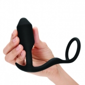 Черное эрекционное кольцо с анальным плагом Snug   Tug - b-Vibe - в Северске купить с доставкой
