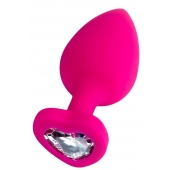 Розовая анальная втулка Diamond Heart с прозрачным кристаллом - 9,5 см. - ToyFa - купить с доставкой в Северске