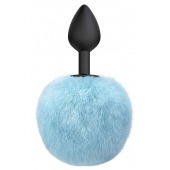 Черная анальная пробка с голубым пушистым хвостиком Fluffy - Lola Games