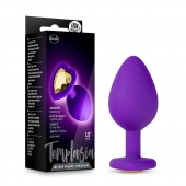 Фиолетовая анальная пробка Bling Plug Medium с золотистым стразом - 8,3 см. - Blush Novelties - купить с доставкой в Северске