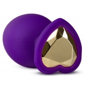 Фиолетовая анальная пробка Bling Plug Large с золотистым стразом - 9,5 см. - Blush Novelties - купить с доставкой в Северске