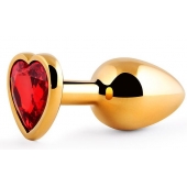 Золотистая анальная пробка с красным стразом-сердечком - 8 см. - Anal Jewelry Plug - купить с доставкой в Северске