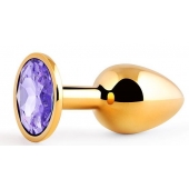 Золотистая анальная пробка с фиолетовым стразом - 7,2 см. - Anal Jewelry Plug - купить с доставкой в Северске