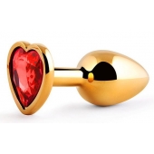 Золотистая анальная пробка с красным стразом-сердечком - 7 см. - Anal Jewelry Plug - купить с доставкой в Северске