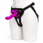 Лиловый страпон Rechargeable Vibrating Strap-On Harness Set - 17,6 см. - Happy Rabbit - купить с доставкой в Северске