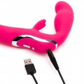 Ярко-розовый безремневой страпон Rechargeable Vibrating Strapless Strap-On - Happy Rabbit - купить с доставкой в Северске