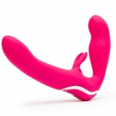 Ярко-розовый безремневой страпон Rechargeable Vibrating Strapless Strap-On - Happy Rabbit - купить с доставкой в Северске