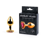 Золотистая анальная пробка с малиновым кристаллом-сердечком - 7 см. - Anal Jewelry Plug - купить с доставкой в Северске