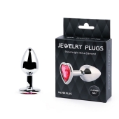 Серебристая анальная пробка с малиновым кристаллом-сердечком - 7 см. - Anal Jewelry Plug - купить с доставкой в Северске
