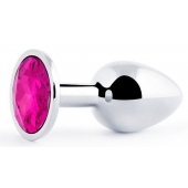 Серебристая анальная пробка с малиновым кристаллом - 7,2 см. - Anal Jewelry Plug - купить с доставкой в Северске