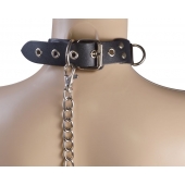 Черный кожаный ошейник Big Ring - Sitabella - купить с доставкой в Северске