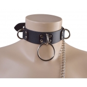Черный кожаный ошейник Big Ring - Sitabella - купить с доставкой в Северске