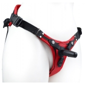 Красно-черный женский пояс с 2 способами крепления насадок и вагинальной пробкой - LOVETOY (А-Полимер) - купить с доставкой в Северске