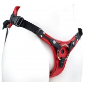 Красно-черный женский пояс с 2 способами крепления насадок и вагинальной пробкой - LOVETOY (А-Полимер) - купить с доставкой в Северске