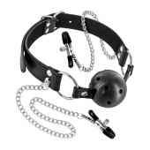 Жесткий шар-кляп с зажимами для сосков - Fetish Tentation - купить с доставкой в Северске