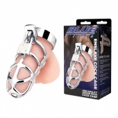 Серебристая металлическая клетка для члена с замком Enslave Cock Cage - BlueLine - купить с доставкой в Северске