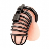 Черная металлическая клетка с замком Deluxe Chastity Cage - BlueLine - купить с доставкой в Северске