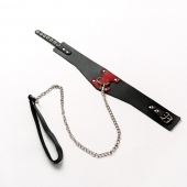 Черный широкий ошейник с красным декором и поводком - Crazy Handmade - купить с доставкой в Северске