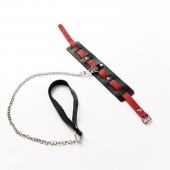 Черный ошейник с красным ремешком и поводком - Crazy Handmade - купить с доставкой в Северске