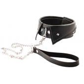 Черный ошейник-воротничок с металлическим поводком - Crazy Handmade - купить с доставкой в Северске