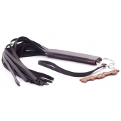 Черная кожаная плеть с удобной ручкой - 50 см. - Crazy Handmade - купить с доставкой в Северске