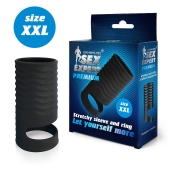 Черная открытая насадка на пенис с кольцом для мошонки XXL-size - 9,4 см. - Sex Expert - в Северске купить с доставкой