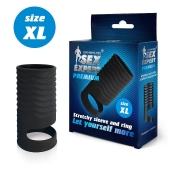 Черная открытая насадка на пенис с кольцом для мошонки XL-size - 8,9 см. - Sex Expert - в Северске купить с доставкой