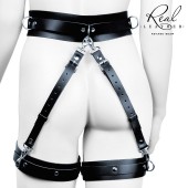 Черный кожаный пояс с гартерами - L-XL - Notabu - купить с доставкой в Северске