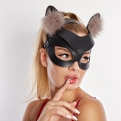 Черная кожаная маска  Кошечка  с мехом - Sitabella - купить с доставкой в Северске
