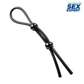 Черное силиконовое лассо с двумя шариками для утяжки - Sex Expert - в Северске купить с доставкой