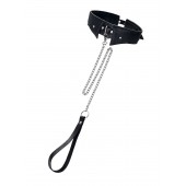 Черный кожаный ошейник-воротник с поводком - Pecado - купить с доставкой в Северске