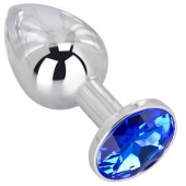 Анальное украшение BUTT PLUG  Small с синим кристаллом - 7 см. - Anal Jewelry Plug - купить с доставкой в Северске
