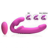 Розовый безремневой страпон с вибрацией и функцией расширения Inflatable Ergo-Fit Strapless Strap-On - XR Brands - купить с доставкой в Северске