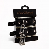 Черные скругленные наручники с мягкой бежевой подкладкой - Crazy Handmade - купить с доставкой в Северске