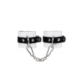 Бело-черные кожаные наручники с одним ремешком с люверсами - Pecado - купить с доставкой в Северске
