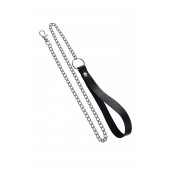 Поводок с ручкой из черной натуральной кожи и карабином для ошейника - Pecado - купить с доставкой в Северске