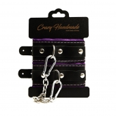 Черно-фиолетовые скругленные наручники с мягкой подкладкой - Crazy Handmade - купить с доставкой в Северске