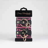 Черные кожаные наручники с розовой строчкой - Crazy Handmade - купить с доставкой в Северске