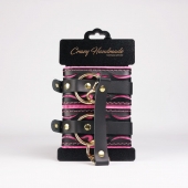 Черные кожаные оковы с розовой строчкой - Crazy Handmade - купить с доставкой в Северске