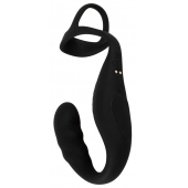 Черное эрекционное кольцо со стимуляцией промежности и анальной пробкой Cock Ring with RC Prostate Plug - Orion - в Северске купить с доставкой