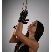 Черные высокие кожаные наручники для подвешивания - Crazy Handmade - купить с доставкой в Северске