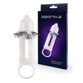 Эластичная насадка на пенис с подхватом мошонки и стимулирующими «ресничками» - Sextaz - в Северске купить с доставкой