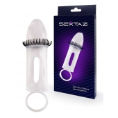 Закрытая насадка на пенис с подхватом мошонки и стимулирующими «ресничками» - Sextaz - в Северске купить с доставкой